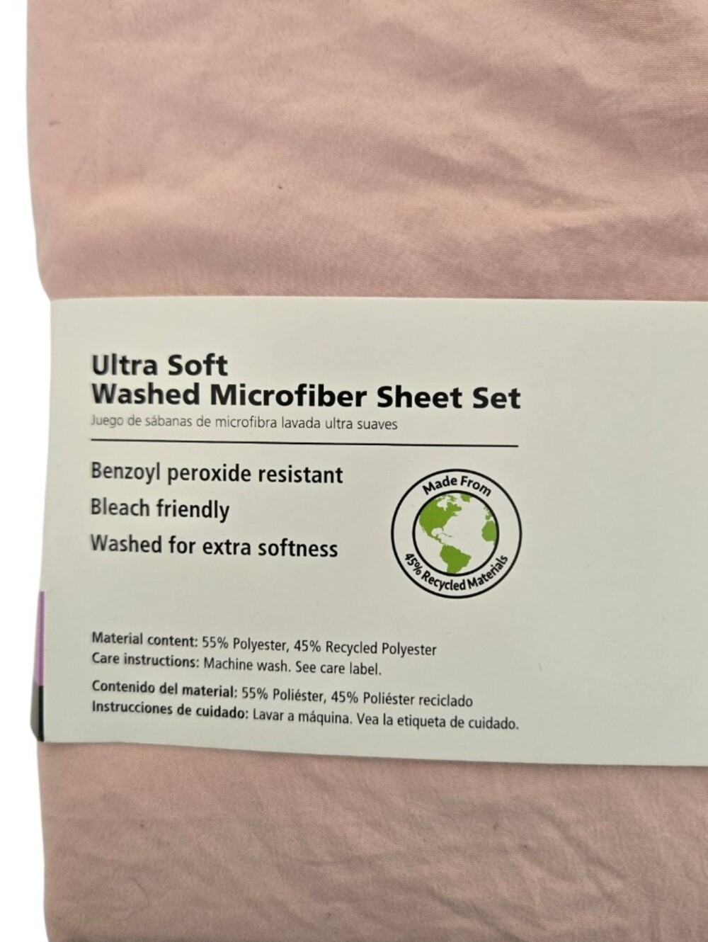 🛏️ Mainstays Ultra Soft Washed Microfiber Sheet Set Twin/Twin XL Blush Pink NIP - Picture 5 of 6